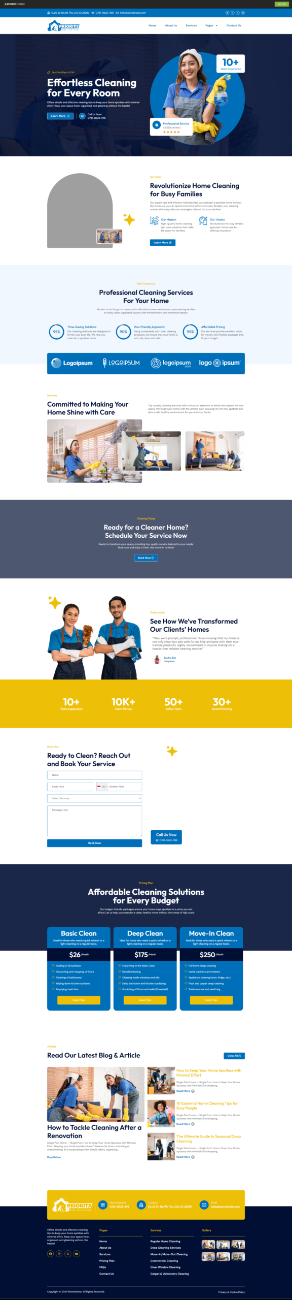 Cleaning company website homepage design example