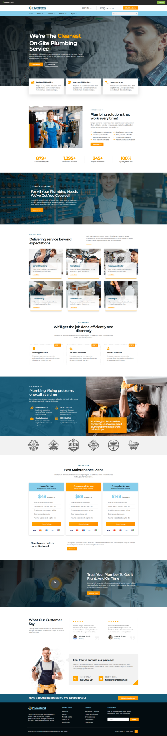 Modern service-led plumbing website homepage layout example
