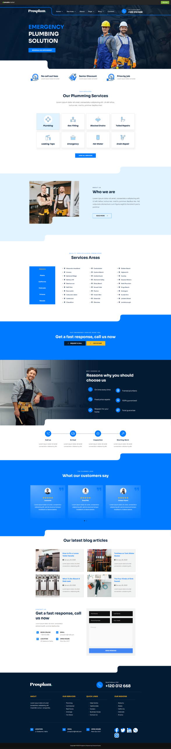 Clean professional plumbing website homepage layout example