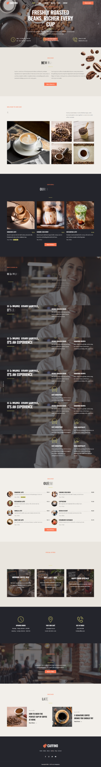 Cafés website services design preview