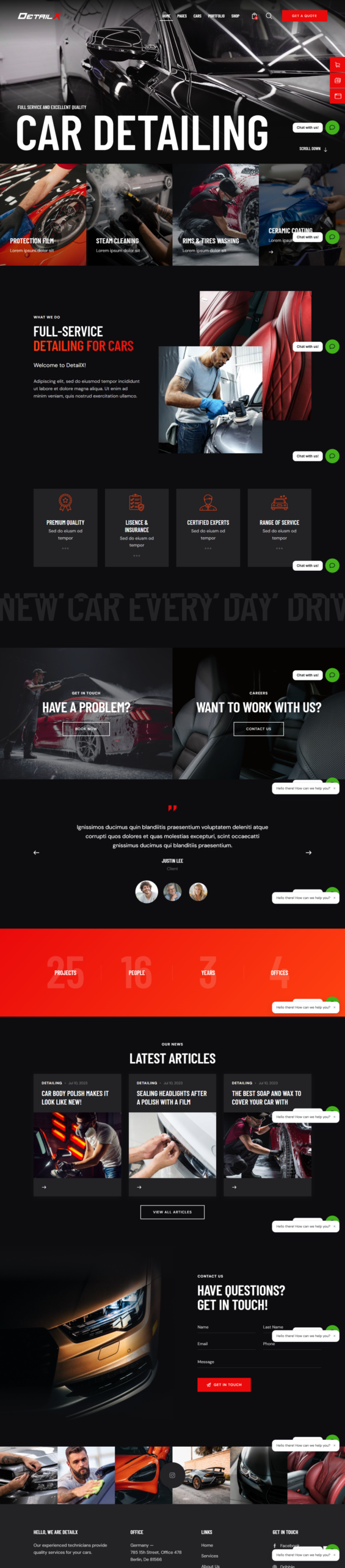 Car detailing website services design preview