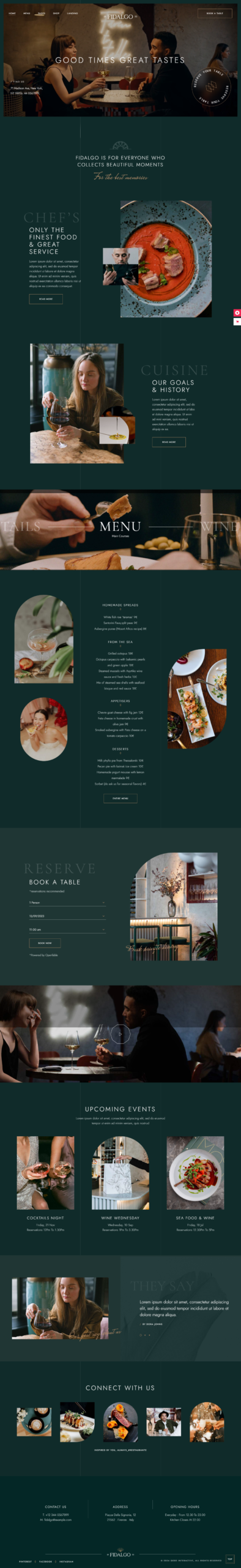 Restaurants website services design preview