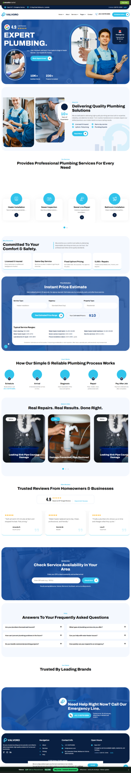 Plumbing website services design preview